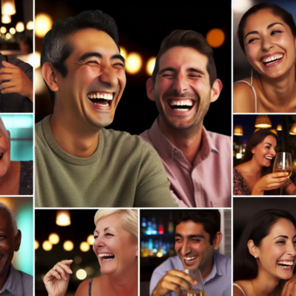 Portrety uśmiechniętych gości RelaxVillee podczas wspólnej zabawy.